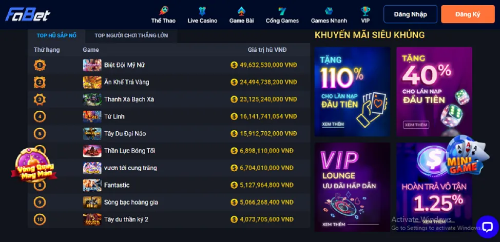 Các trò chơi đa dạng và ưu đãi tại luck8222